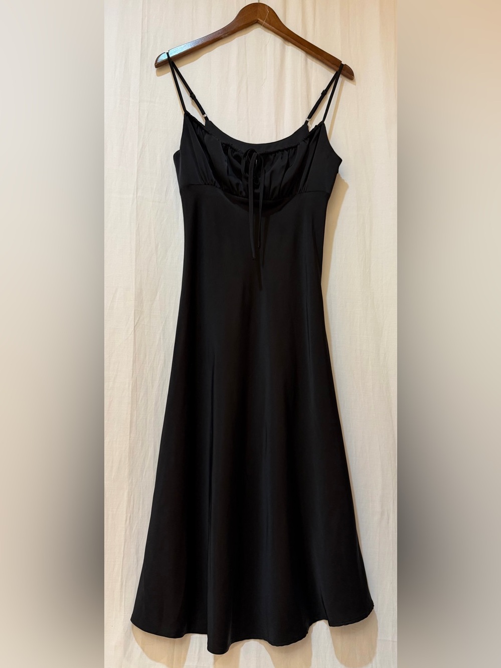 Forever 21 Satin Slip Dress with Bust Ties Adjustable Shoulder Strap -Black - S